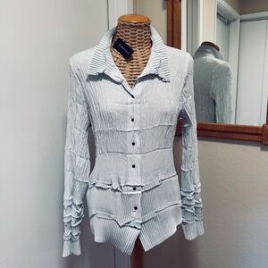 Babette San Francisco Pleated Snap Front Blouse